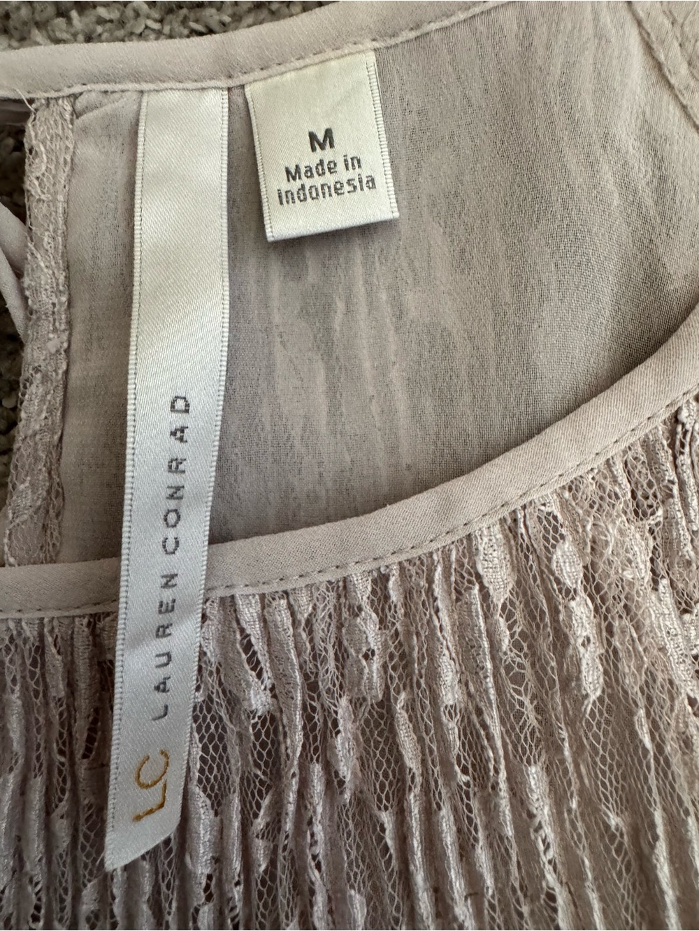 LC Lauren Conrad Pleated Lace Cold-Shoulder Blouse in Blush Pink - Picture 2 of 8